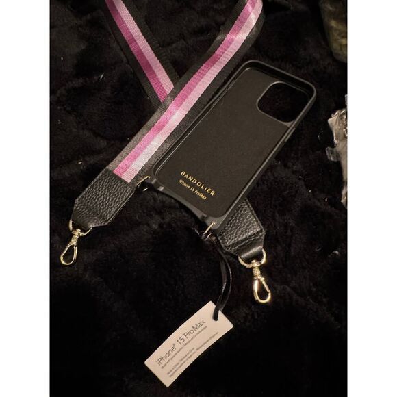 Bandolier 15 pro max Haley wallet case &Thick nylon& leather purple skye strap